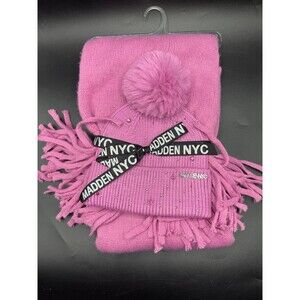 Madden NYC Women's Rhinestone Beanie and Scarf Gift Set, 2- Piece, Pink